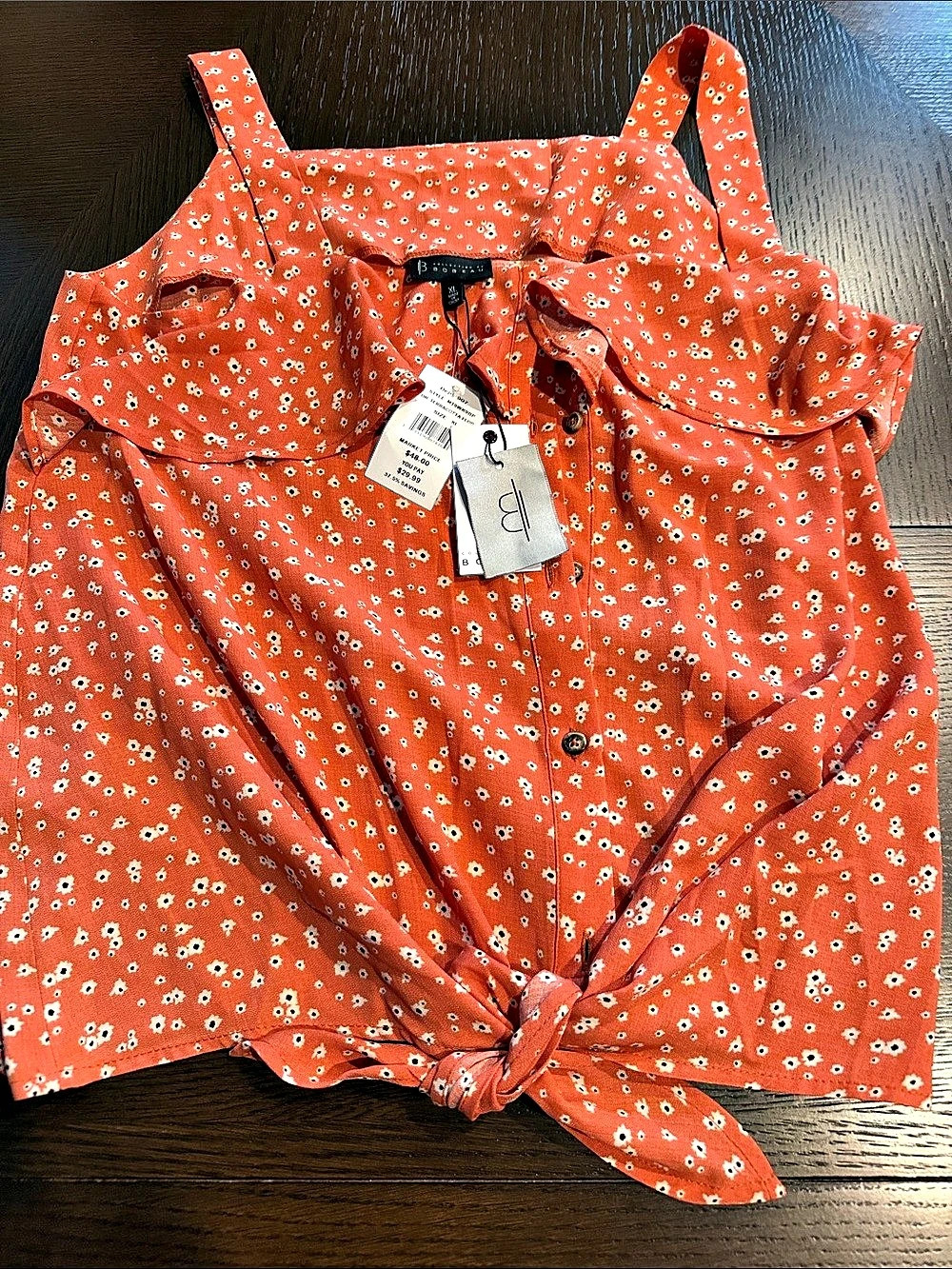 B Collection by Bobeau Floral Tie-Front Top in Orange Size XL NWT